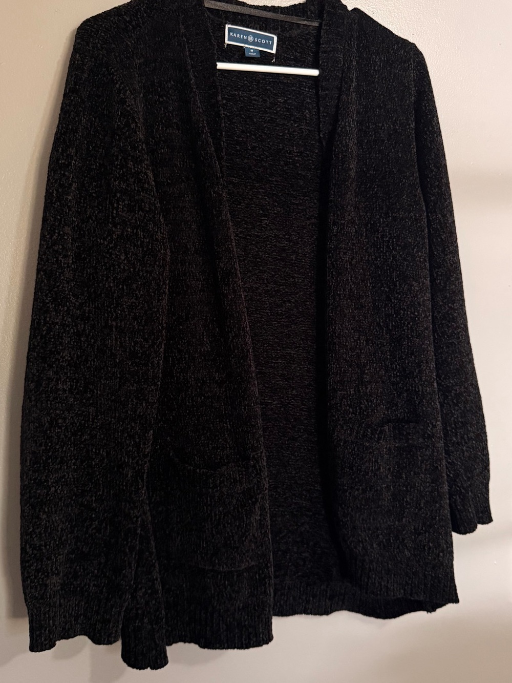 Karen Scott Black Open-Front Plush Cardigan Sweater